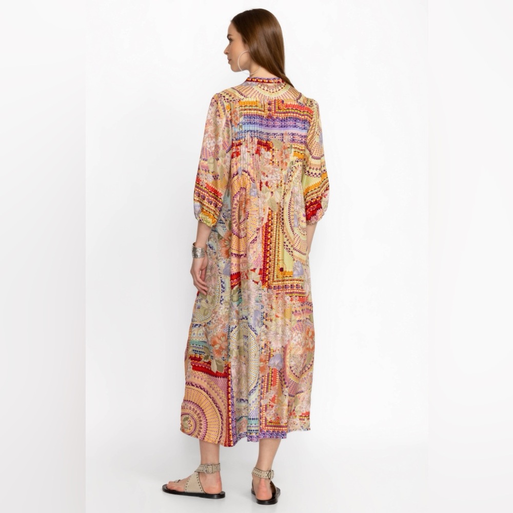 Johnny Was GARDEN MOSAIC TILE BRITTA DRESS silk long Sleeve maxi - Picture 2 of 7
